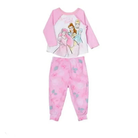2 piece pajama set pink with Disney princesses on the front of the shirt - Picture 1 of 8
